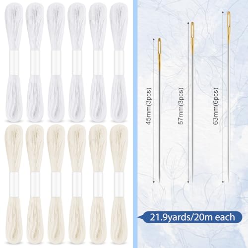 Booson 37 Pcs Sashiko Thread Kit Sashiko Needles Cotton Thimble Sashiko Patterns Embroidery Projects for Sewing Hand Quilting Mending Supplies - Image 3