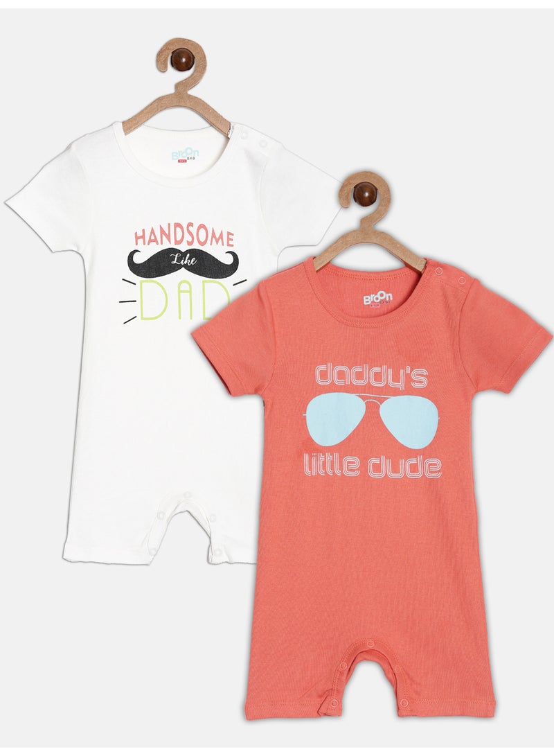 Broon Infant Boys White and Red Printed Organic Cotton Rompers Pack of 2