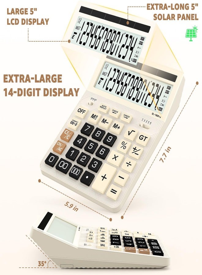 Splaks Calculators Desktop, 2026 Upgrade Large-Size Calculator with Extra-Large High-Definition Display and Solar Power (White) - Image 2