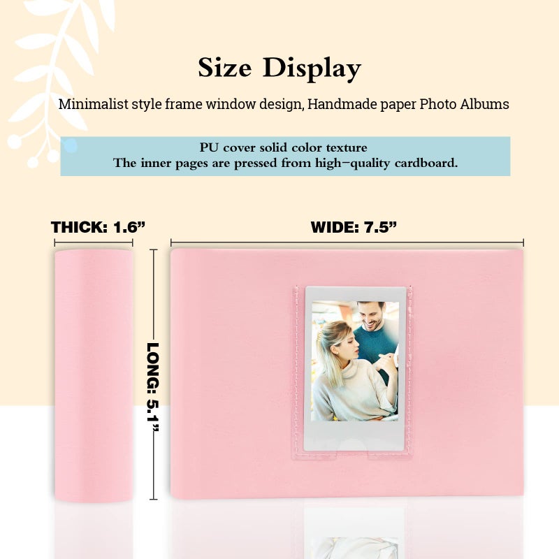 فيسيفول ألبوم Photo Veicevol مع مساحة الكتابة لـ Fujifilm Instax Mini 12 11 9 40 90 8 7 Evo Liplay Camera 64 Pockets Photo Album for Polaroid Leather Cover Handmade Paper 2x3 Photo Photo (Pink) - Image 5