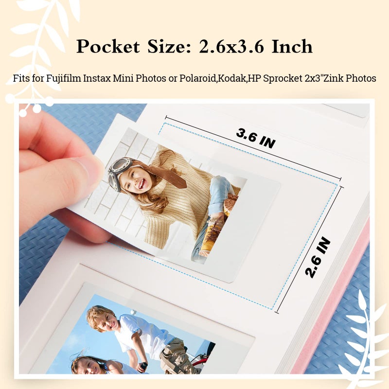 فيسيفول ألبوم Photo Veicevol مع مساحة الكتابة لـ Fujifilm Instax Mini 12 11 9 40 90 8 7 Evo Liplay Camera 64 Pockets Photo Album for Polaroid Leather Cover Handmade Paper 2x3 Photo Photo (Pink) - Image 4
