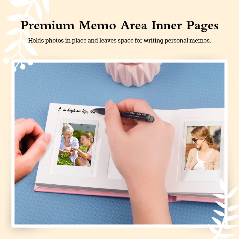 فيسيفول ألبوم Photo Veicevol مع مساحة الكتابة لـ Fujifilm Instax Mini 12 11 9 40 90 8 7 Evo Liplay Camera 64 Pockets Photo Album for Polaroid Leather Cover Handmade Paper 2x3 Photo Photo (Pink) - Image 2