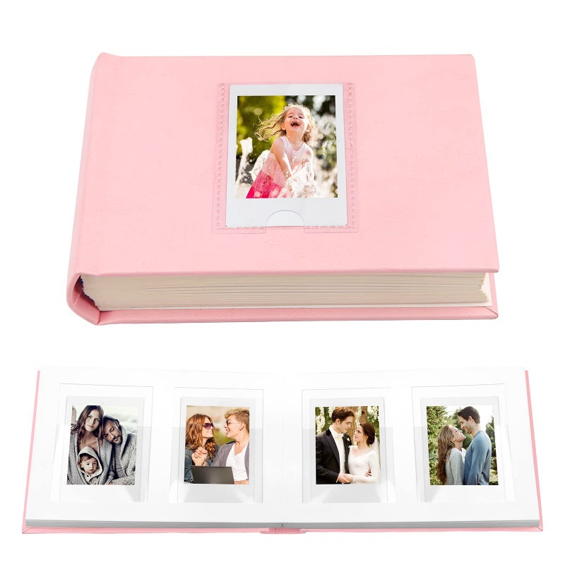 فيسيفول ألبوم Photo Veicevol مع مساحة الكتابة لـ Fujifilm Instax Mini 12 11 9 40 90 8 7 Evo Liplay Camera 64 Pockets Photo Album for Polaroid Leather Cover Handmade Paper 2x3 Photo Photo (Pink) - Image 1