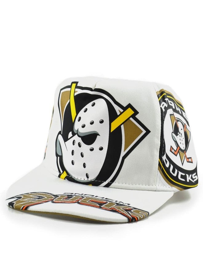 Mitchell & Ness Anaheim Ducks New Mitchell & Ness Mighty NHL Vintage in Your Face Deadstock White Black Orange Era Snapback Hat Cap - Image 1