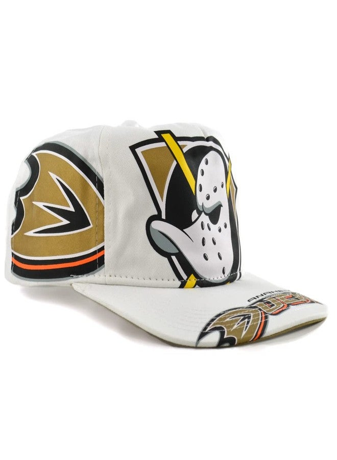 Mitchell & Ness Anaheim Ducks New Mitchell & Ness Mighty NHL Vintage in Your Face Deadstock White Black Orange Era Snapback Hat Cap - Image 3