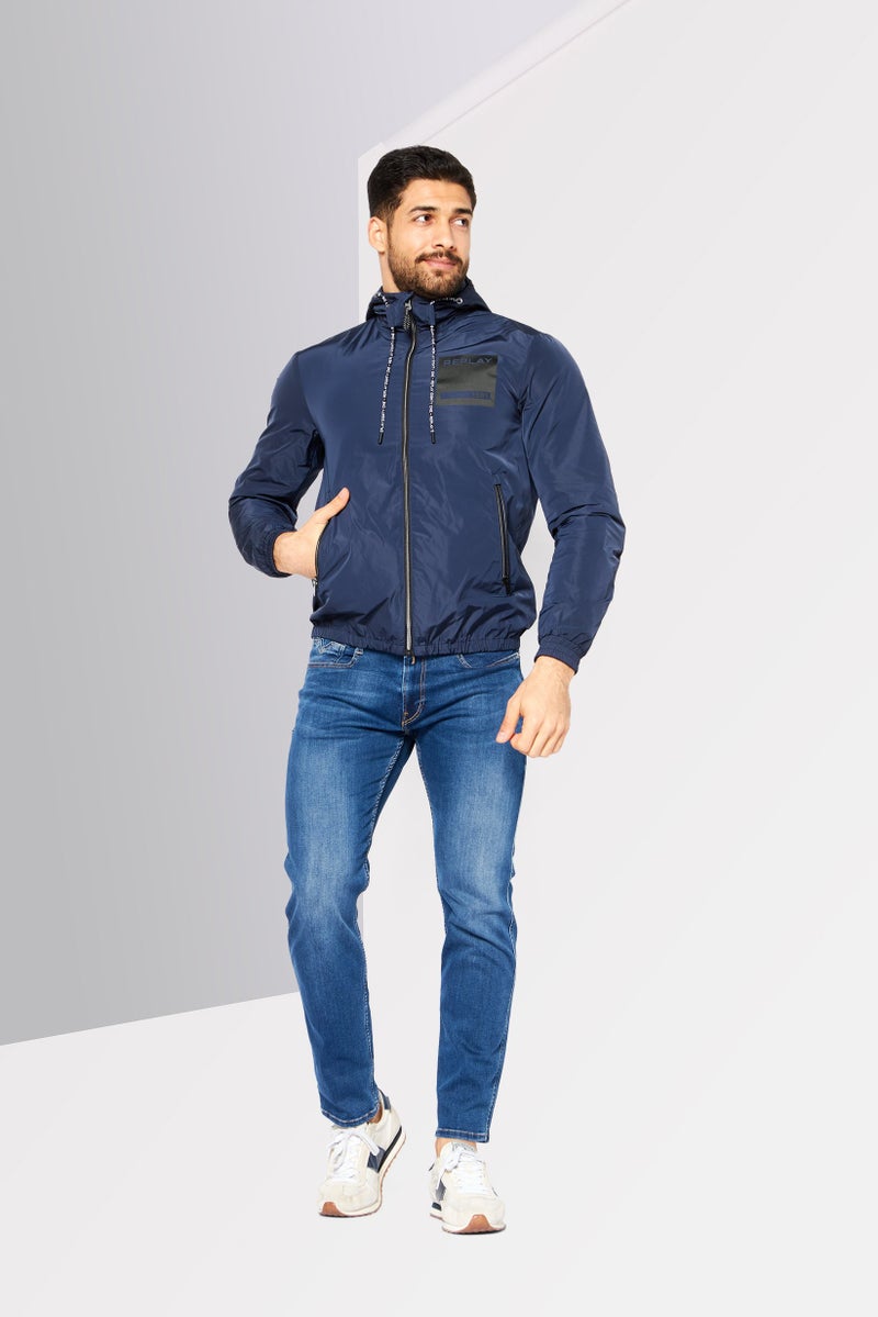 Replay Men Hooded Brand Logo Windbreaker Jacket, Navy Blue - Image 2