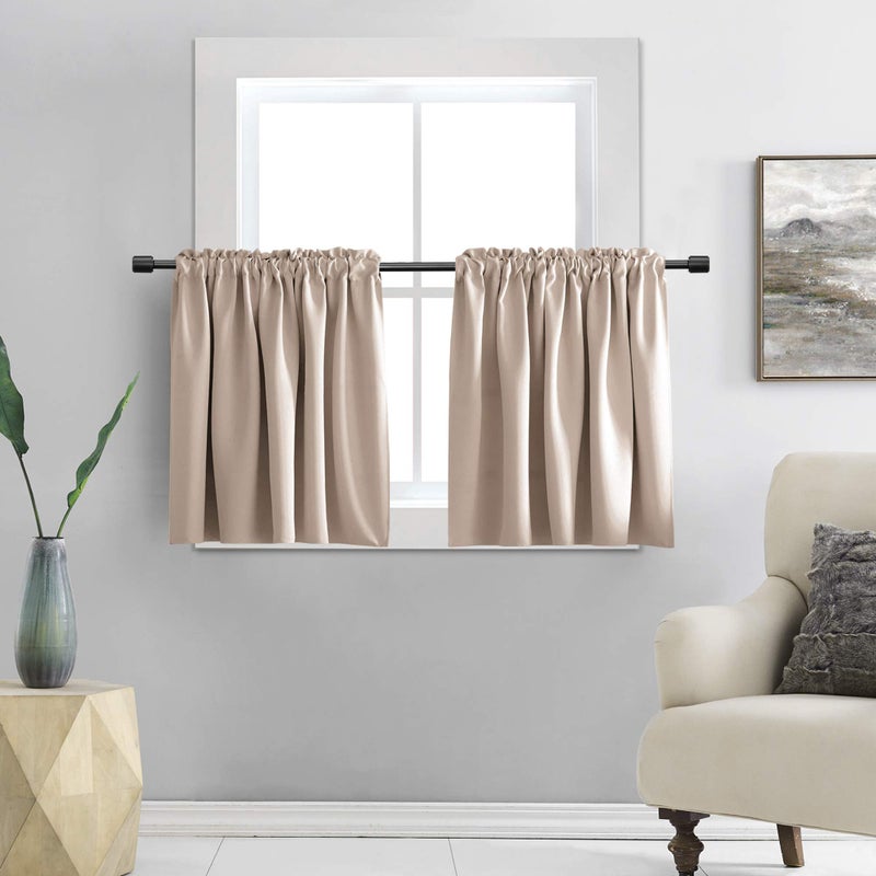 DONREN Warm Taupe Small Curtains for Bathroom Blackout Thermal Insulating Curtain Tiers for Bedroom with Rod Pocket Rose Tan30 by 24 Inches2 Packs