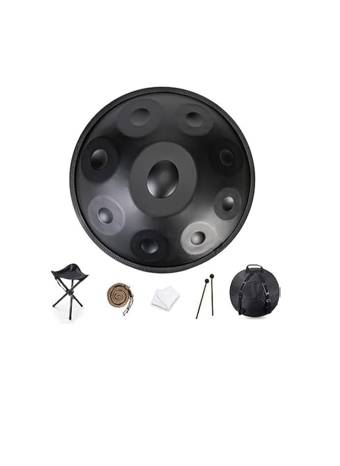 Megarya Professional 22-Inch D Minor 9-Note Steel Tongue Drum Handpan – Tuned to 432HZ for Soothing Sound, Includes Soft Carry Bag, 2 Mallets, Stand, Cleaning Cloth & Belt – Sleek Black Finish  - Image 1