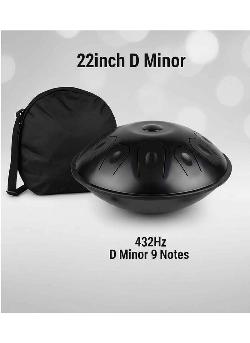 Megarya Professional 22-Inch D Minor 9-Note Steel Tongue Drum Handpan – Tuned to 432HZ for Soothing Sound, Includes Soft Carry Bag, 2 Mallets, Stand, Cleaning Cloth & Belt – Sleek Black Finish  - Image 3