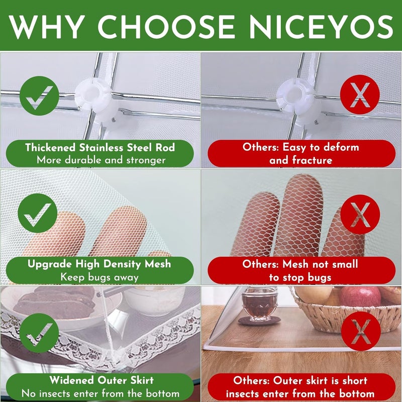 Niceyos Mesh Food Covers for Outside - 9 Pack Upgraded 1 Extra Large 40x24 in & 8 Large 17x17 in Food Tent Food Cover Outdoors Party Collapsible Picnic Nets Umbrella Mesh Screen Pop Up Food Dome (White) - Image 4