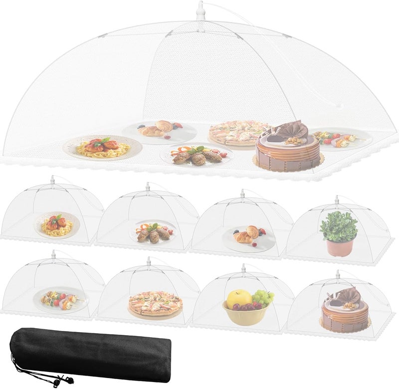 Niceyos Mesh Food Covers for Outside - 9 Pack Upgraded 1 Extra Large 40x24 in & 8 Large 17x17 in Food Tent Food Cover Outdoors Party Collapsible Picnic Nets Umbrella Mesh Screen Pop Up Food Dome (White) - Image 1