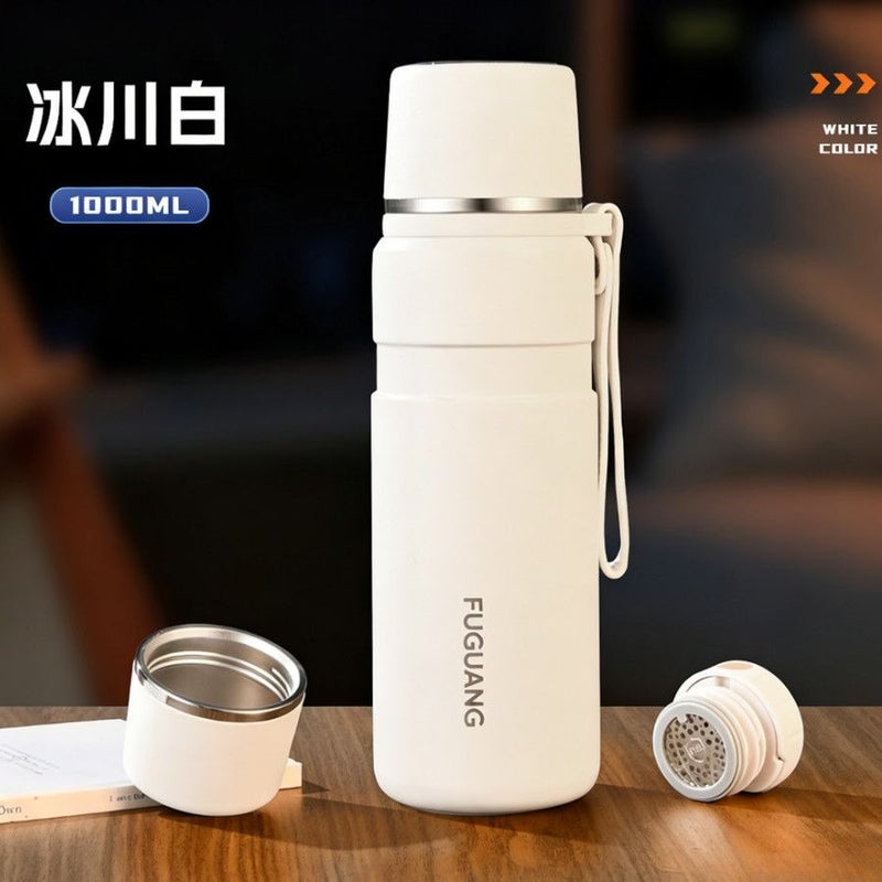 FUGUANG Large Capacity Insulated Water Bottle for Men, 316 Stainless Steel with Tea Separator and Dual Lids - Image 1
