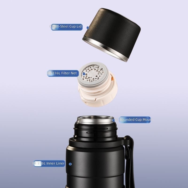 FUGUANG Large Capacity Insulated Water Bottle for Men, 316 Stainless Steel with Tea Separator and Dual Lids - Image 4