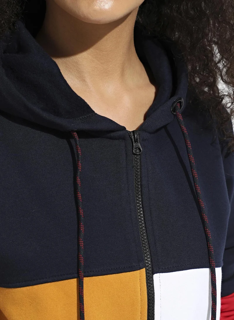 Pinacolada  Women's Multicolour Colourblock Hoodie With Zip Closure for Women | Best Price UAE