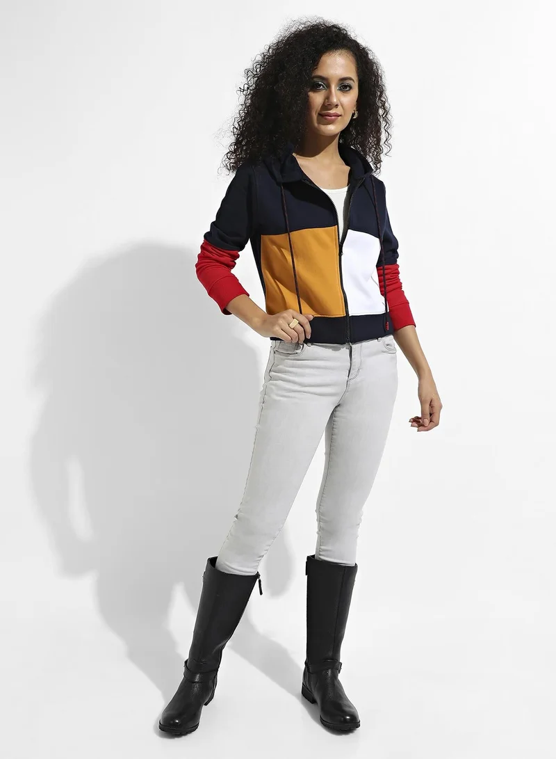 Pinacolada  Women's Multicolour Colourblock Hoodie With Zip Closure for Women | Best Price UAE