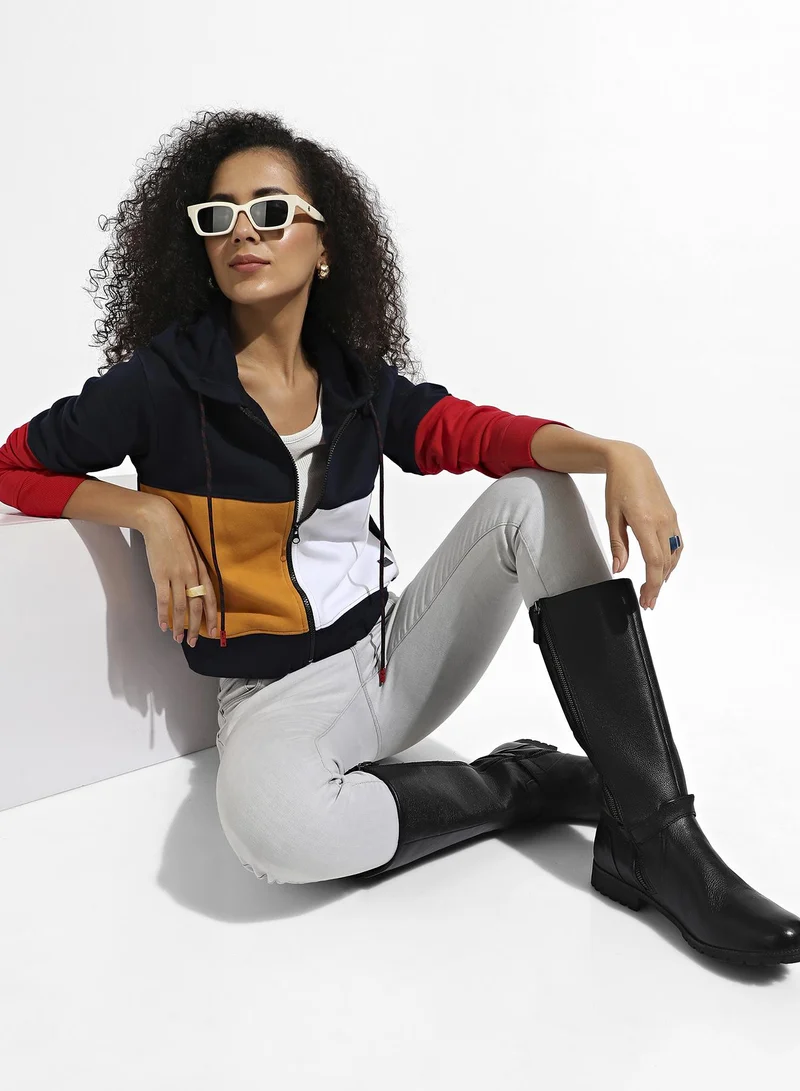 Pinacolada  Women's Multicolour Colourblock Hoodie With Zip Closure for Women | Best Price UAE