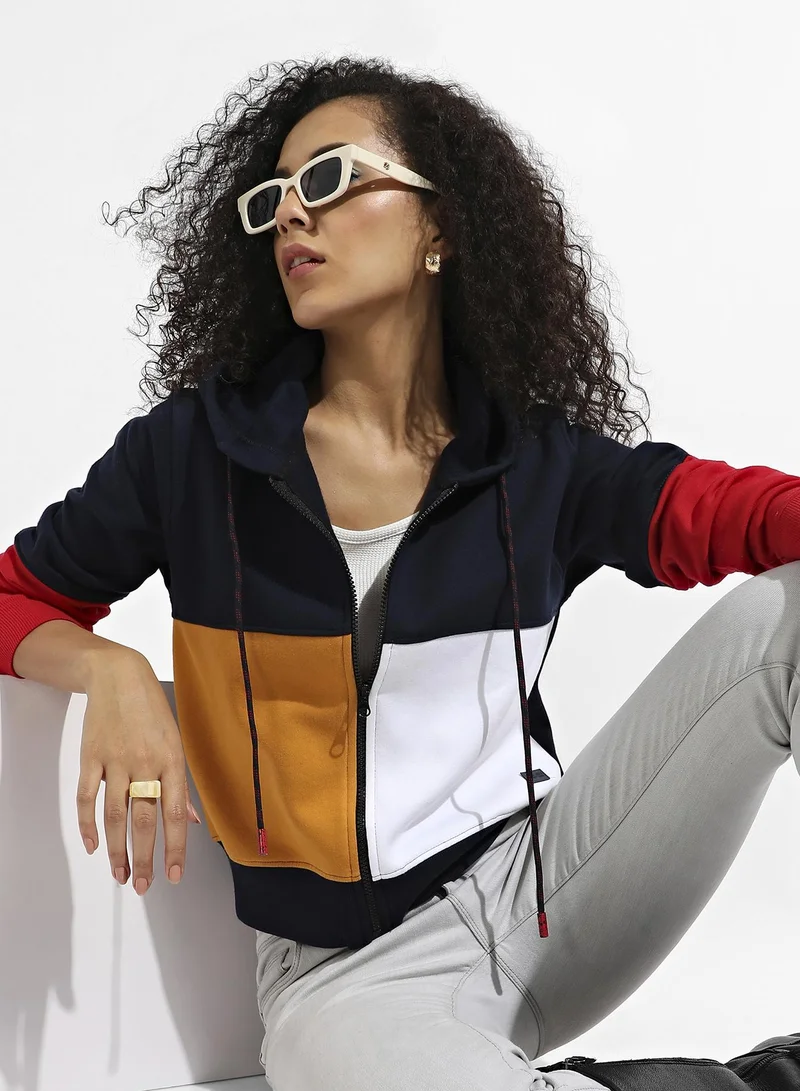 Pinacolada  Women's Multicolour Colourblock Hoodie With Zip Closure for Women | Best Price UAE