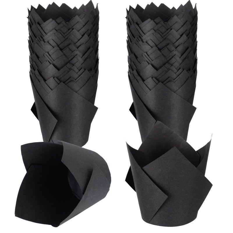 Jutom 200 Pack Tulip Cupcake Liners Paper Baking Cups Greaseproof Muffin Liners Grease Resistant Cupcake Wrappers for Weddings Birthday Cake Balls Muffins Candy Jelly PartyBlack