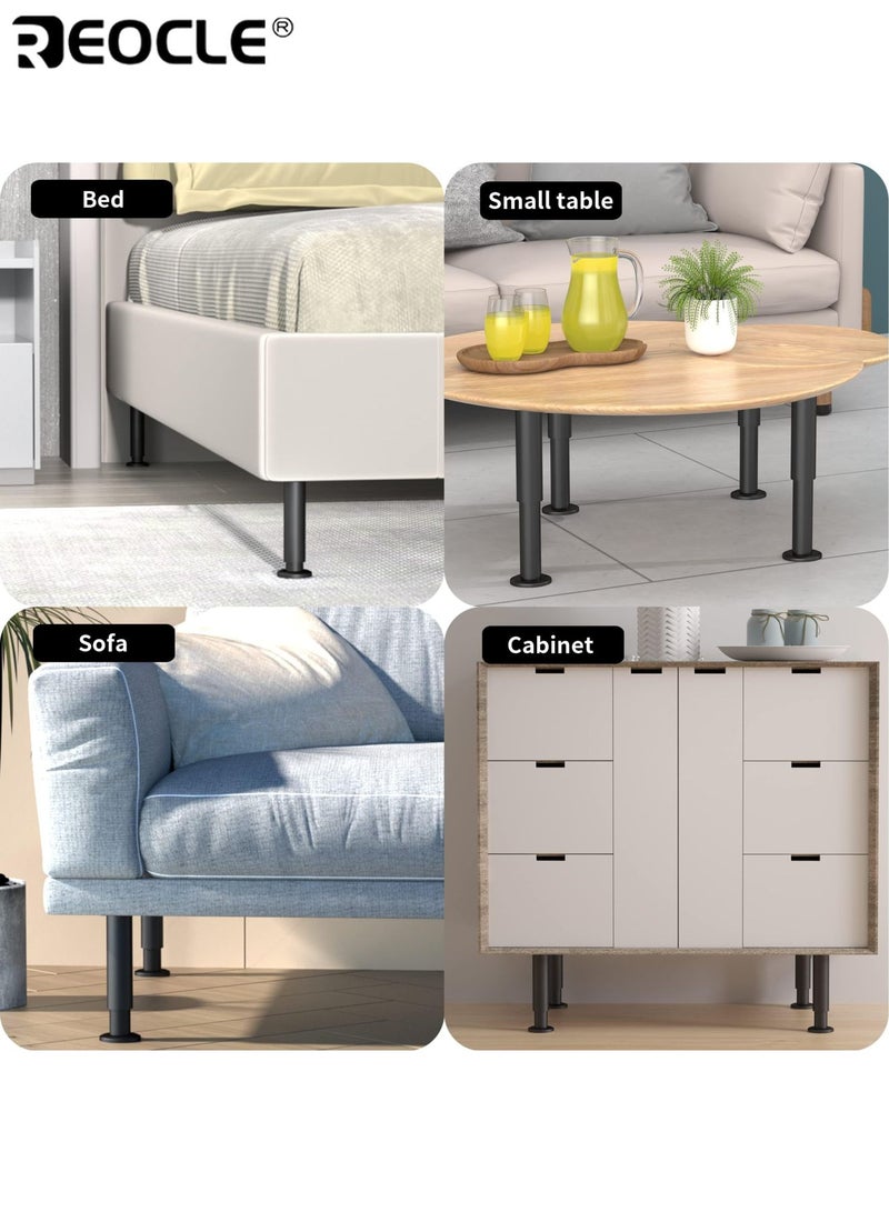 REOCLE 4PCS Adjustable Height Bed/Sofa Support Legs Metal Furniture Replacement Legs Stable Load-Bearing Easy to Install Ideal for Homeowners DIY Enthusiasts - Image 5