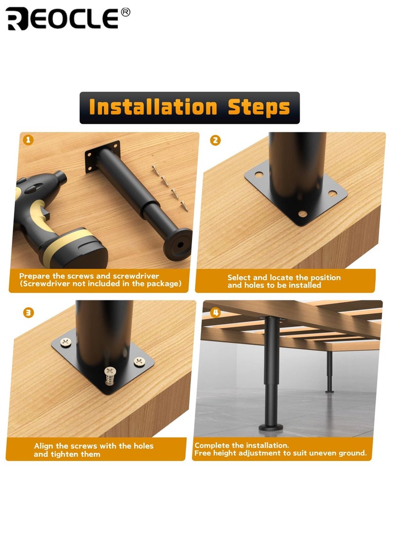 REOCLE 4PCS Adjustable Height Bed/Sofa Support Legs Metal Furniture Replacement Legs Stable Load-Bearing Easy to Install Ideal for Homeowners DIY Enthusiasts - Image 3