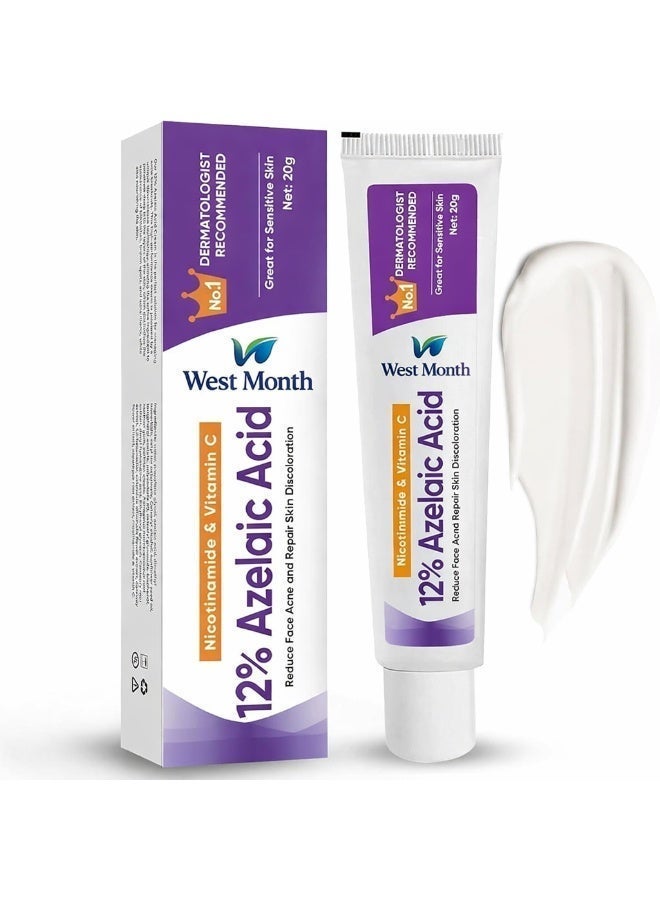 WEST MONTH Azelaic Acid Serum, 12% Azelaic Acid, Hyaluronic Acid & Niacinamide, Redness Relief Face, Moisturizing and Balance Excess Sebum, Reducing Blemish & Rosacea Acne, for Sensitive Skin - Image 1