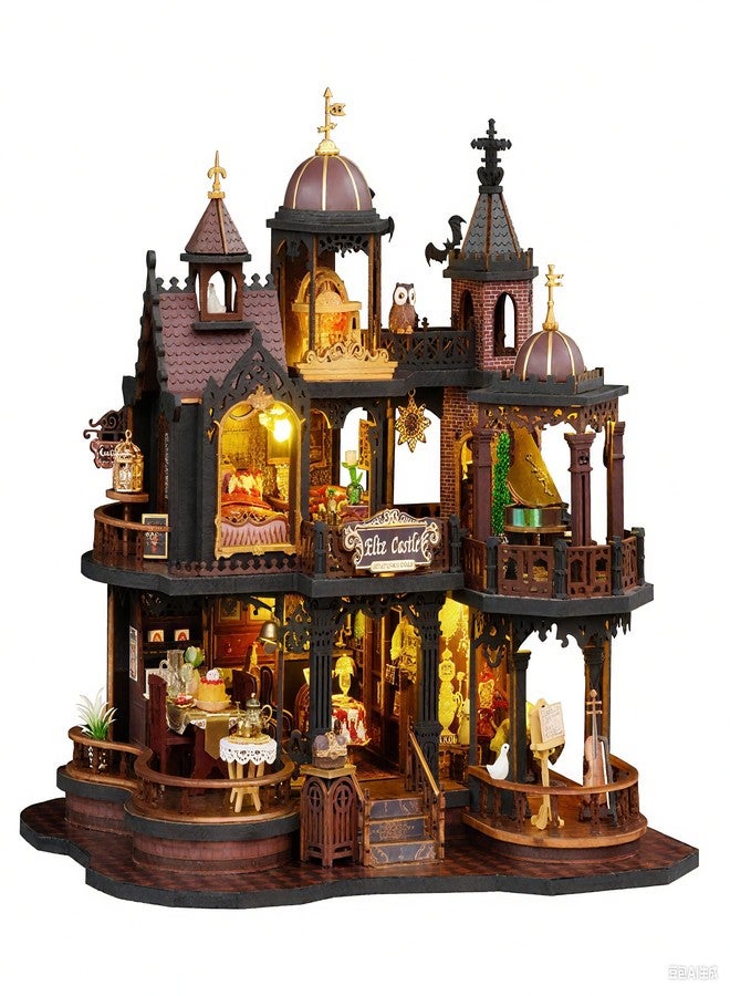 CUTEROOM DIY Miniature House Kit, Wooden Dollhouse Kit with LED Magic Tiny House Kits for Women Girls Best Birthday Gifts (Edinburgh Castle) - Image 1