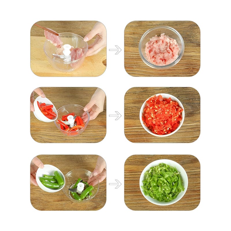 Manual Chopper - Efficient hand-powered food cutter and vegetable grinder with colorful interlocking blades, quick-pull operation, curved stainless steel blades, removable parts, and a non-slip base f - Image 3