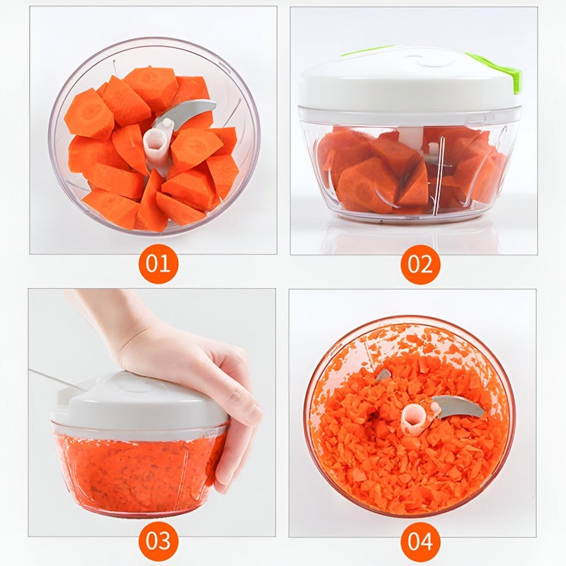 Manual Chopper - Efficient hand-powered food cutter and vegetable grinder with colorful interlocking blades, quick-pull operation, curved stainless steel blades, removable parts, and a non-slip base f - Image 4
