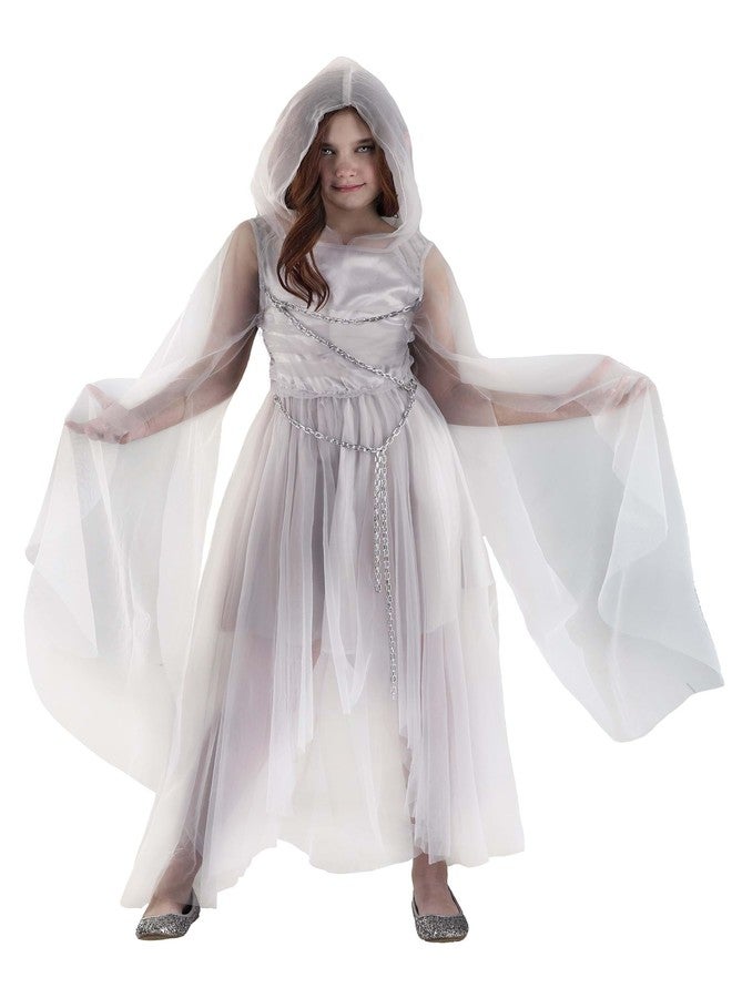 Fun Costumes Girl's Gossamer Haunted Ghost Costume | Kid's Haunted Beauty Ghostly Dress | Girl's Victorian Ghost Costume - Large, White - Image 1