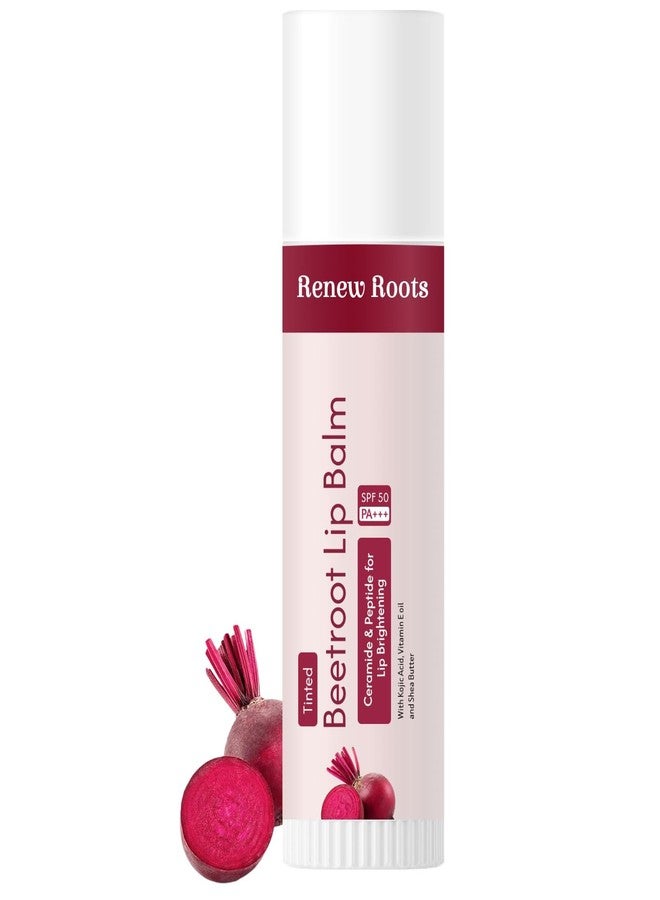 Renew Roots Beetroot Tinted Lip Balm SPF 50 PA+++ | Brightening Lip Balm for Dark Lips | Hydrates Dry & Chapped Lips | Kojic Acid, Ceramide, Peptide & Vitamin E | Men & Women | 5g - Image 1