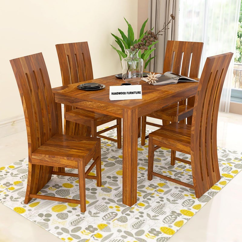 HANDWOOD FURNITURE Premium Sheesham Wood Dining Table 45x30 with 4 Chairs 4 Seater Dining Set Wooden Dining Table with Chair Dining Room Furniture Finish Color Honey Finish