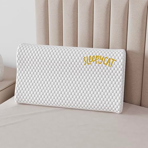 SleepyCat Cervical Memory Foam Pillow | Full Size Contour Design for Neck Pain Relief | Perforated Real Memory Foam for Airflow | No Sagging, Breaking or Flattening | White, Set of 1 (25 X 16 inches) - Image 1