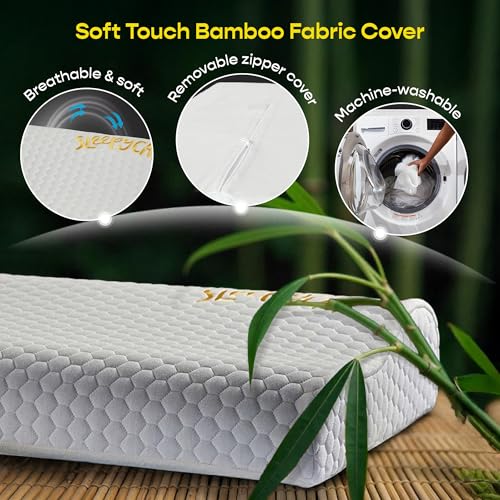 SleepyCat Cervical Memory Foam Pillow | Full Size Contour Design for Neck Pain Relief | Perforated Real Memory Foam for Airflow | No Sagging, Breaking or Flattening | White, Set of 1 (25 X 16 inches) - Image 3