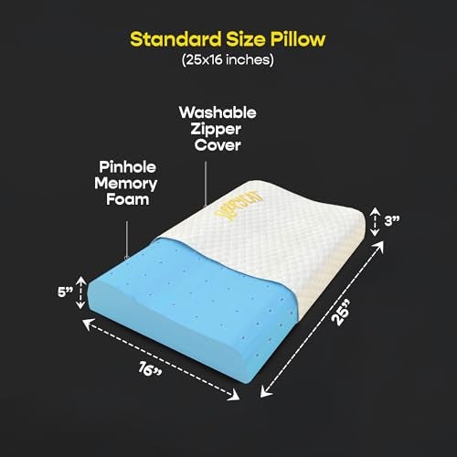SleepyCat Cervical Memory Foam Pillow | Full Size Contour Design for Neck Pain Relief | Perforated Real Memory Foam for Airflow | No Sagging, Breaking or Flattening | White, Set of 1 (25 X 16 inches) - Image 5