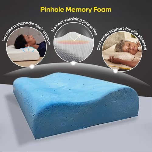 SleepyCat Cervical Memory Foam Pillow | Full Size Contour Design for Neck Pain Relief | Perforated Real Memory Foam for Airflow | No Sagging, Breaking or Flattening | White, Set of 1 (25 X 16 inches) - Image 4