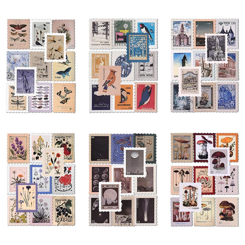 Mayplous Vintage Postage Stamp Stickers 6 Pack Retro Sealing Stickers for Planners Journals Scrapbooking Decorative Seals for Notebooks Diaries DIY Crafts Antique