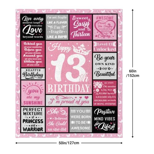 Hocgiwd 13th Birthday Gifts for Girls,13 Year Old Girl Birthday Gifts, Birthday Gift for 13 Year Old Girls, 13th Birthday Decorations for Girl Blanket 60"X50" - Image 5