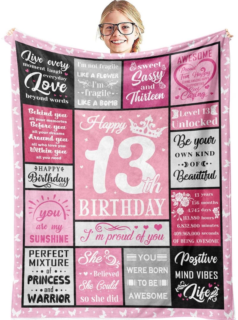 Hocgiwd 13th Birthday Gifts for Girls,13 Year Old Girl Birthday Gifts, Birthday Gift for 13 Year Old Girls, 13th Birthday Decorations for Girl Blanket 60"X50" - Image 1