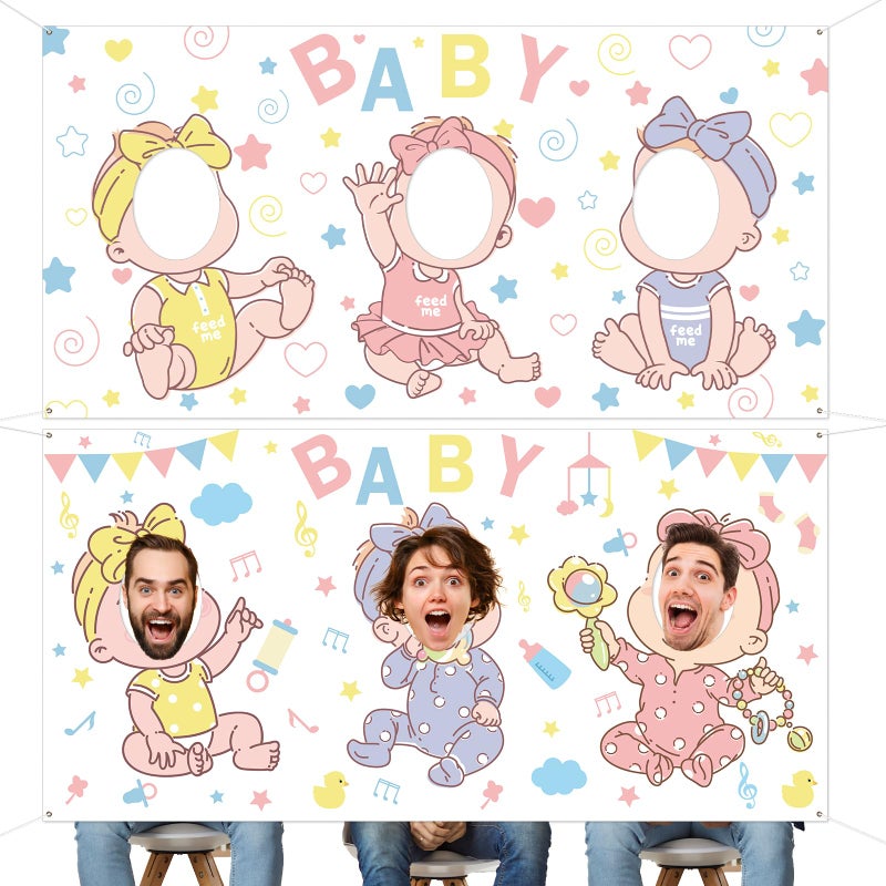 Oitnlaughter Baby Shower Games Backdrop Feed Me Baby Shower Game Party Background Who is The Babys Daddy Games Banner Funny Bridal Party Activities Photo Booth Props for Newborn Gender Reveal Party Favor Supplies - Image 1