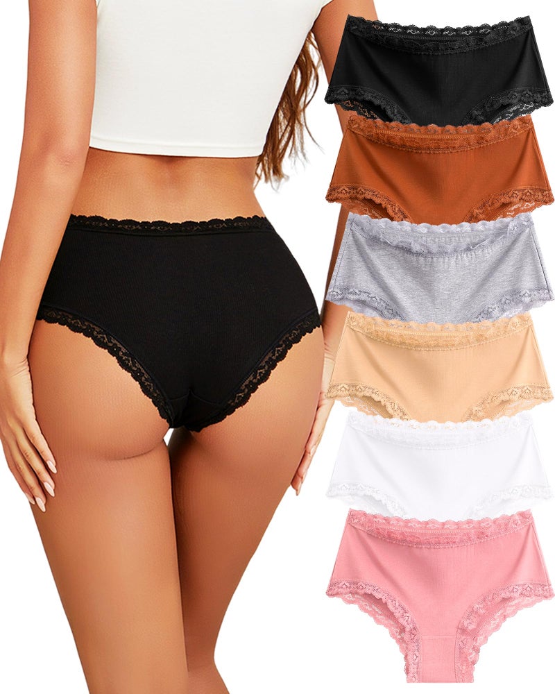 Sth Big Cotton Underwear for Women High Waisted Womens Underwear Pack Sexy Lace Edge Bikini Cheeky Panties Girls Brief - Image 1