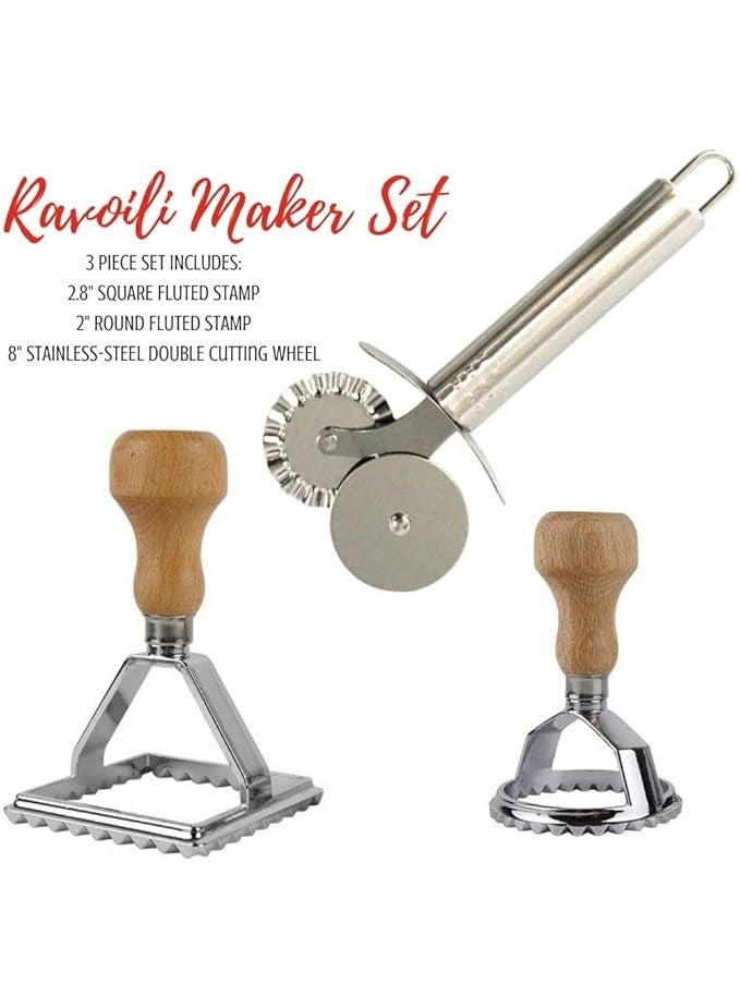 Cook's Fancy 3-Piece Ravioli Maker Stamp and Pasta Wheel Set, Includes Square and Round Ravioli Cutters plus Stainless-Steel Cutting Wheel for Fresh Pasta  - Image 3