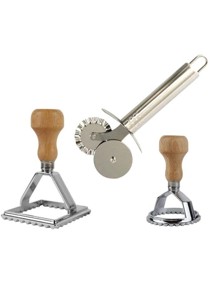 Cook's Fancy 3-Piece Ravioli Maker Stamp and Pasta Wheel Set, Includes Square and Round Ravioli Cutters plus Stainless-Steel Cutting Wheel for Fresh Pasta  - Image 1