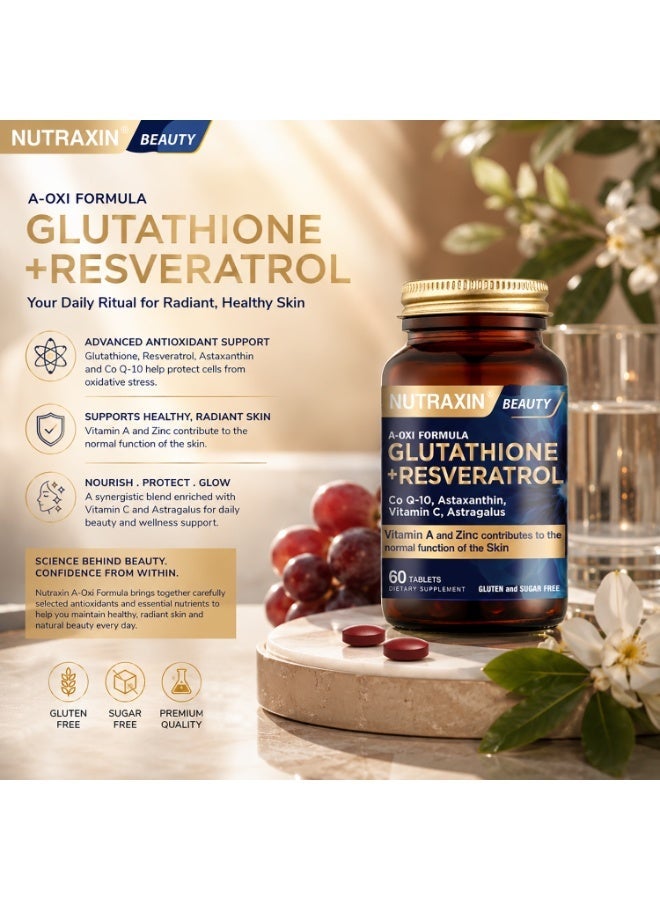 NUTRAXIN Nutraxin A-Oxi Formula Glutathione + Resveratrol Skin Whitening 60 Tablets | Best Price KSA