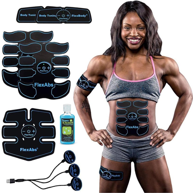FlexTone Abs Stimulator Muscle Toner - FDA Cleared - Rechargeable Wireless EMS Massager - The Ultimate Electronic Power Abs Trainer for Men Women & Bodybuilders - Abdominal, Arm & Leg Training (3 Motors) - Image 1