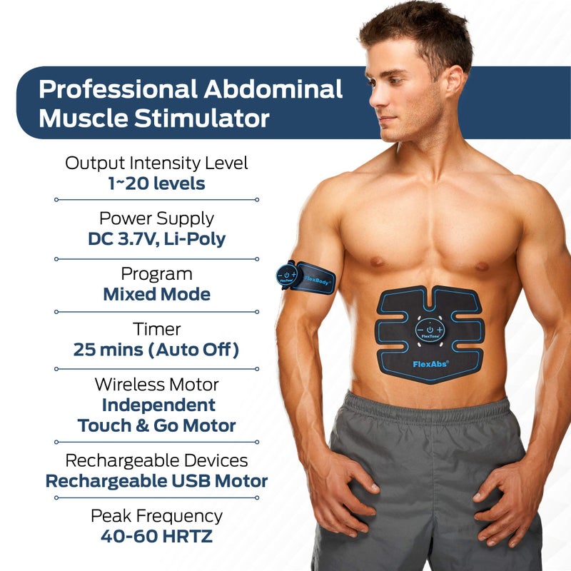 FlexTone Abs Stimulator Muscle Toner - FDA Cleared - Rechargeable Wireless EMS Massager - The Ultimate Electronic Power Abs Trainer for Men Women & Bodybuilders - Abdominal, Arm & Leg Training (3 Motors) - Image 2