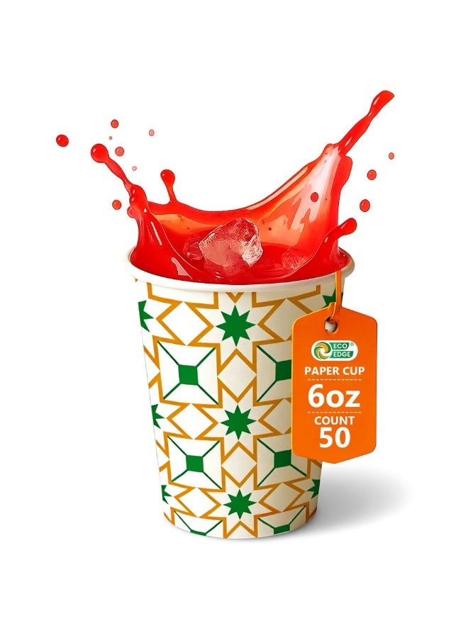 EcoEdge 6 Oz Disposable Heavy-Duty Printed Paper Cups (Pack of 50) | For Hot and Iced Beverages | Elegant, Strong, Recyclable, Durable, Organic | PE / PLA, Chemical and Toxin Free | 100% Eco-Friendly - Image 2