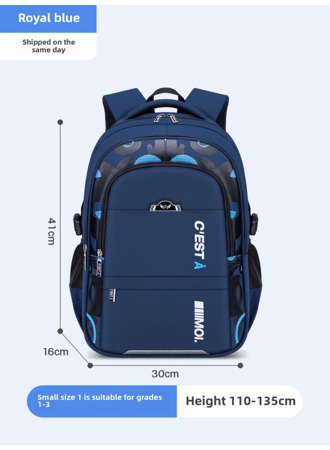 Leather Backpack For Primary School Students Embroidered School Logo Name Tag-Color:Small Size Sapphire Blue (suitable For Grade 1-3)-Size:Schoolbag + Stationery Box - Image 1