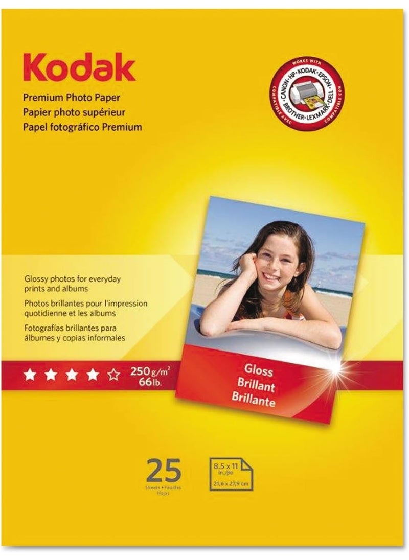 Kodak Kodak 8689283 Premium Photo Paper 85 mil Glossy 8 12 x 11 25 SheetsPack 