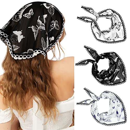 Molans 3Pcs Floral Head Scarf, Chiffon Hair Bandanas Kerchief, Vintage Boho Hair Scarf for Women Girls - Image 1