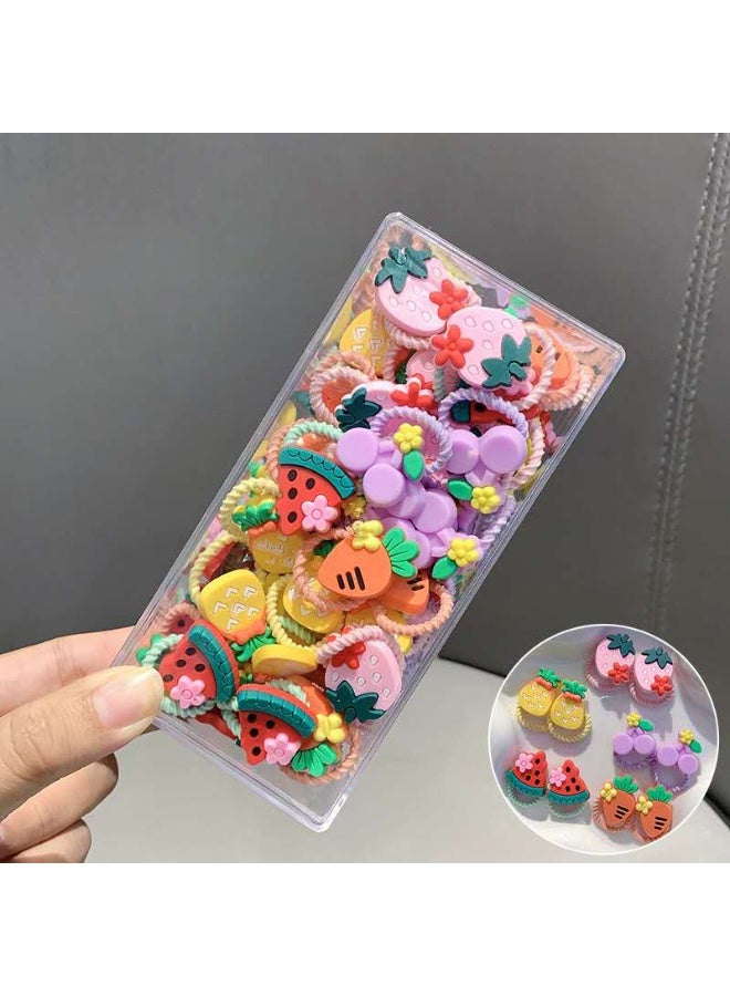 ربطات شعر على شكل إبهام ملون للأطفال مكونة من 40 قطعة من إكسسوارات الشعر على شكل حبل شعر للأطفال، علبة من شريط مطاطي عالي المرونة وعصابة رأس على شكل البطيخ والأناناس